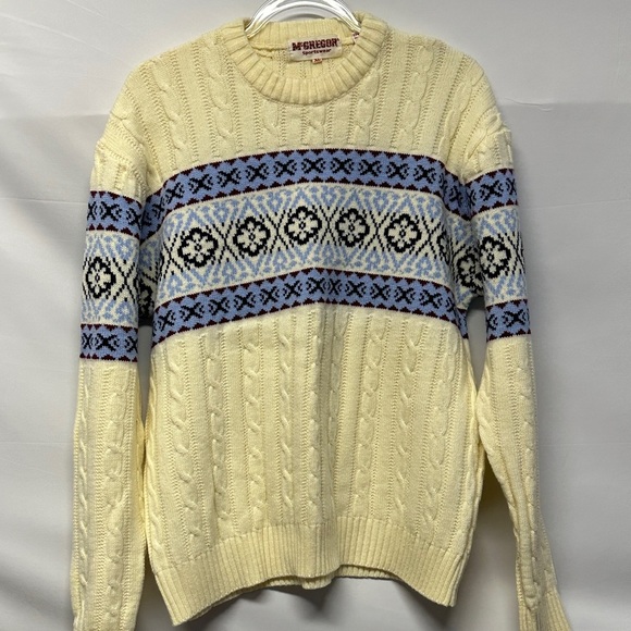 Vintage McGregor Cable Knit Fair Isle Sweater Nordic Pullover Retro 80s - Picture 1 of 3